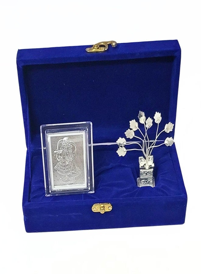 RELBEES 999 Silver Radha Krishna Frame and German Silver Tulsi for Wedding Gifts, 25th, Return Gifts, Diwali Gifts - Image 1